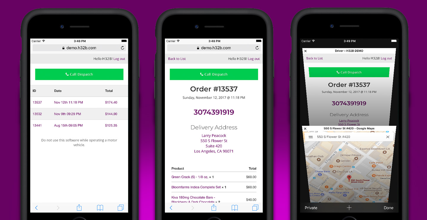 H32B - Dispensary Delivery Driver WooCommerce Plugin - Marijuana Delivery Dispensary Mobile Views