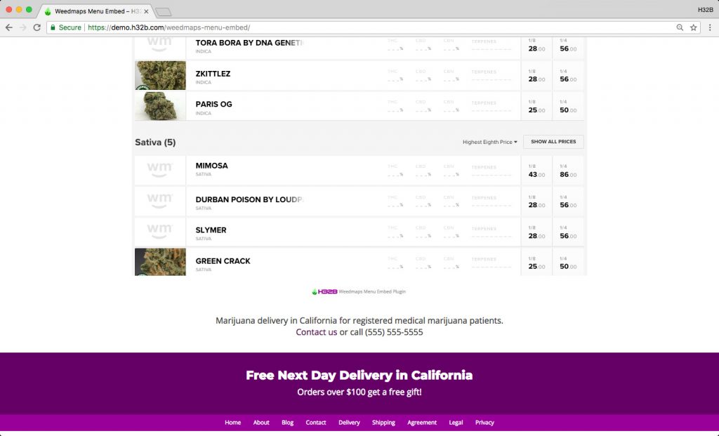 H32B Weedmaps Plugin for Wordpress - Weedmaps Menu Embed Plugin - Screenshots - 004